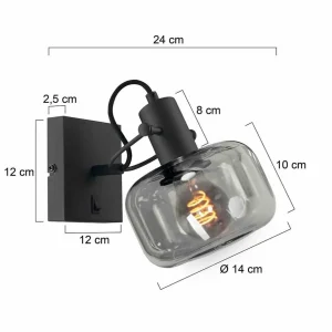 Hot Steinhauer Applique murale Glaslic, gris fumé, à 1 lampe, verre, métal
