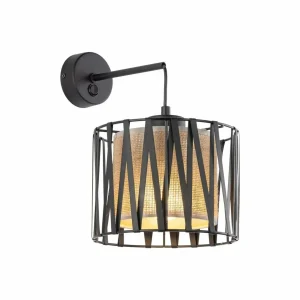 Store TK Lighting Applique murale Harmony, noir, jute Natur, avec interrupteur