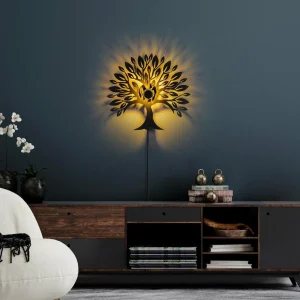 Outlet Opviq Applique murale Heart Tree V2, noir, métal, prise, interrupteur