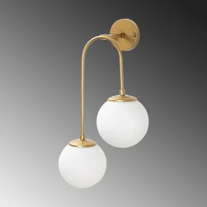 Store Opviq Applique murale Jewel 10585 doré, verre opalin 55 x 30 cm à 2 lampes