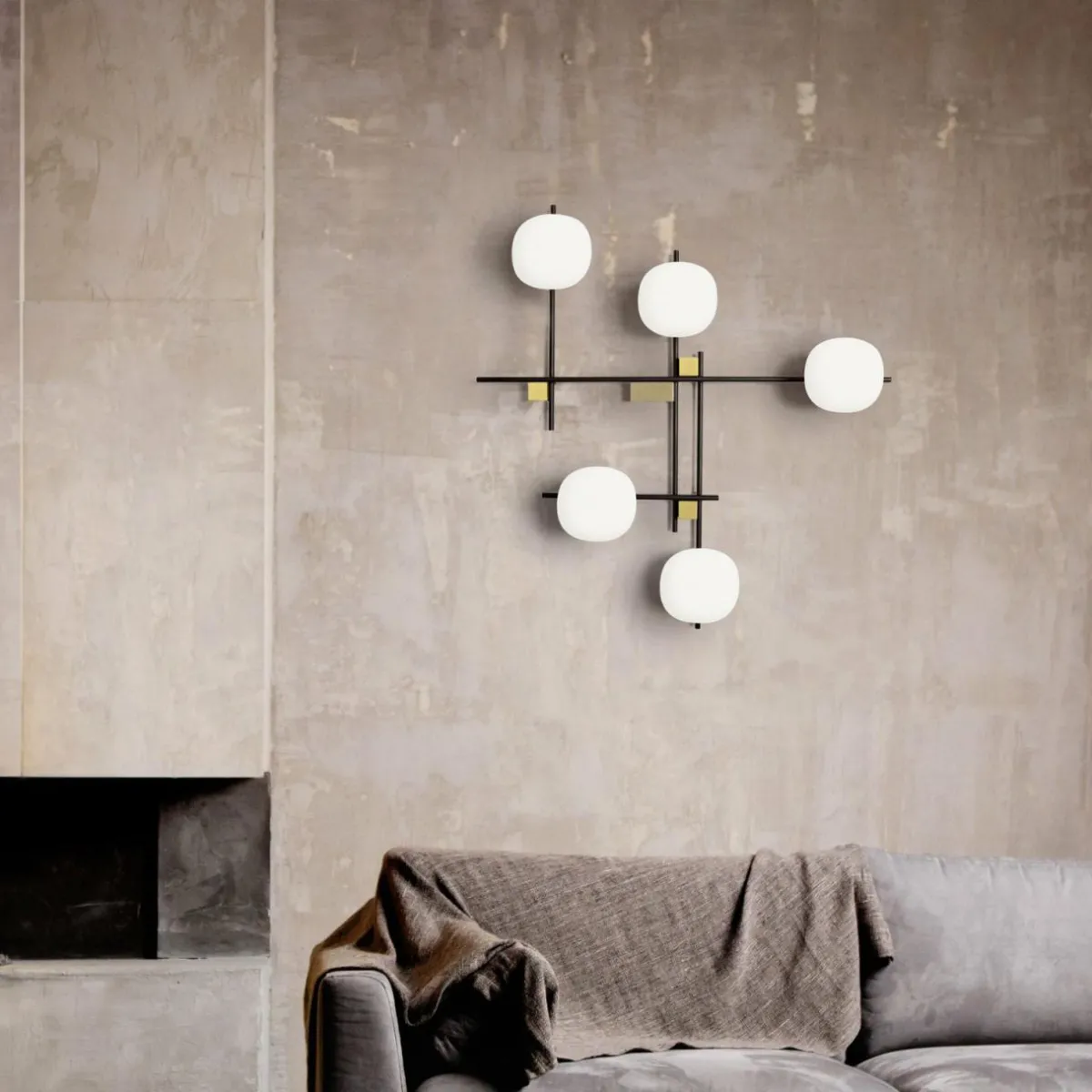 applique_murale_lingotto___lampes_blancornoir_verre_0.webp Clearance miloox by Sforzin Applique murale Lingotto, à 5 lampes, blanc/or/noir, verre