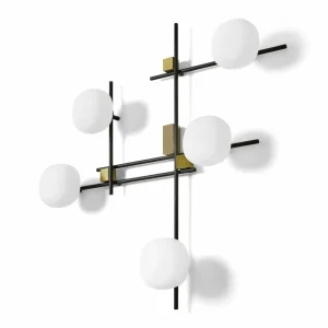 Clearance miloox by Sforzin Applique murale Lingotto, à 5 lampes, blanc/or/noir, verre