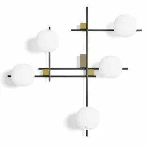 Clearance miloox by Sforzin Applique murale Lingotto, à 5 lampes, blanc/or/noir, verre