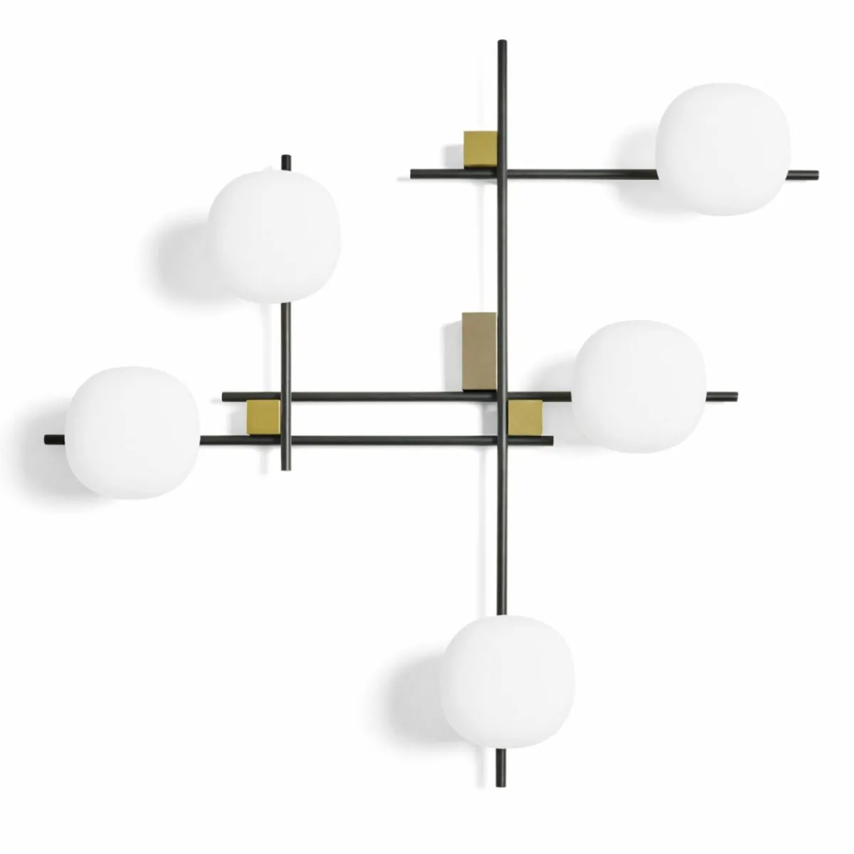 applique_murale_lingotto___lampes_blancornoir_verre_2.webp Clearance miloox by Sforzin Applique murale Lingotto, à 5 lampes, blanc/or/noir, verre