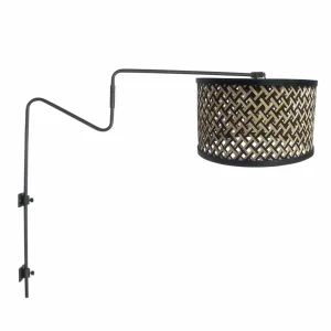 Store Steinhauer Applique murale Linstrom, métal, bambou tressé, noir/naturel