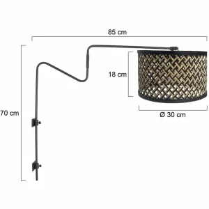Store Steinhauer Applique murale Linstrom, métal, bambou tressé, noir/naturel