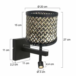 Online Steinhauer Applique murale Stang, liseuse LED, tressage noir/naturel