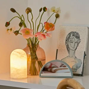 Cheap Beacon Lighting Beacon lampe de table Panton, pierre d'albâtre blanche, hauteur 17,5 cm
