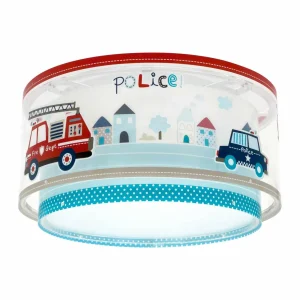 Store Dalber Police plafonnier, bleu/blanc, Ø 33 cm