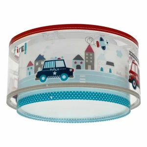 Store Dalber Police plafonnier, bleu/blanc, Ø 33 cm