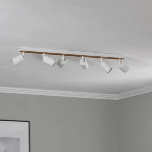 Shop Envostar Tino spot plafond à 6 lampes blanc/bois