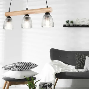 Best Sale Envostar Tisan Suspension bois/verre à 3 lampes