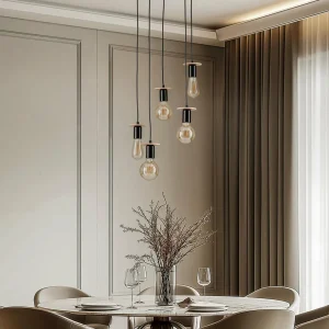 Online Envostar Yorik suspension 5 lampes noir/bois clair