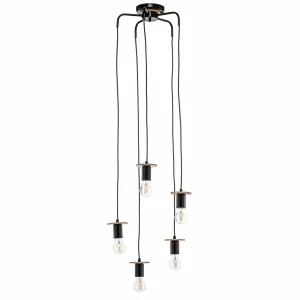 Online Envostar Yorik suspension 5 lampes noir/bois clair