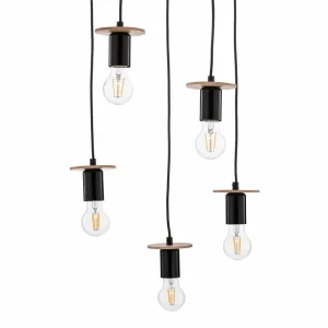 Online Envostar Yorik suspension 5 lampes noir/bois clair
