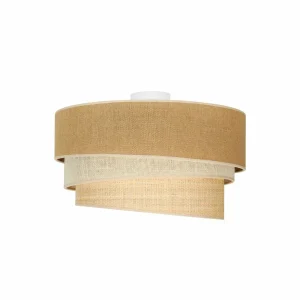 Sale Euluna plafonnier Trio Jute, brun naturel/blanc/raffia Ø 45 cm