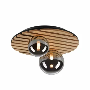Hot JUST LIGHT. Plafonnier Green Stika, rond, à 2 lampes, bois