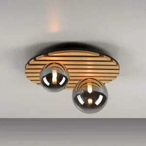 Hot JUST LIGHT. Plafonnier Green Stika, rond, à 2 lampes, bois