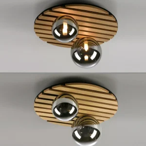Hot JUST LIGHT. Plafonnier Green Stika, rond, à 2 lampes, bois