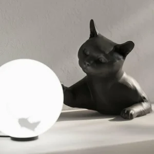 New Karman Lampe à poser Maoo, céramique noire, verre, figurine de chat