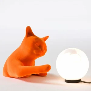 Best Karman Lampe à poser Maoo, céramique orange, verre, figurine de chat