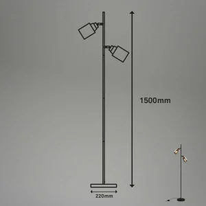 New Briloner Lampadaire 1486025 à 2 lampes abat-jour verre fumé