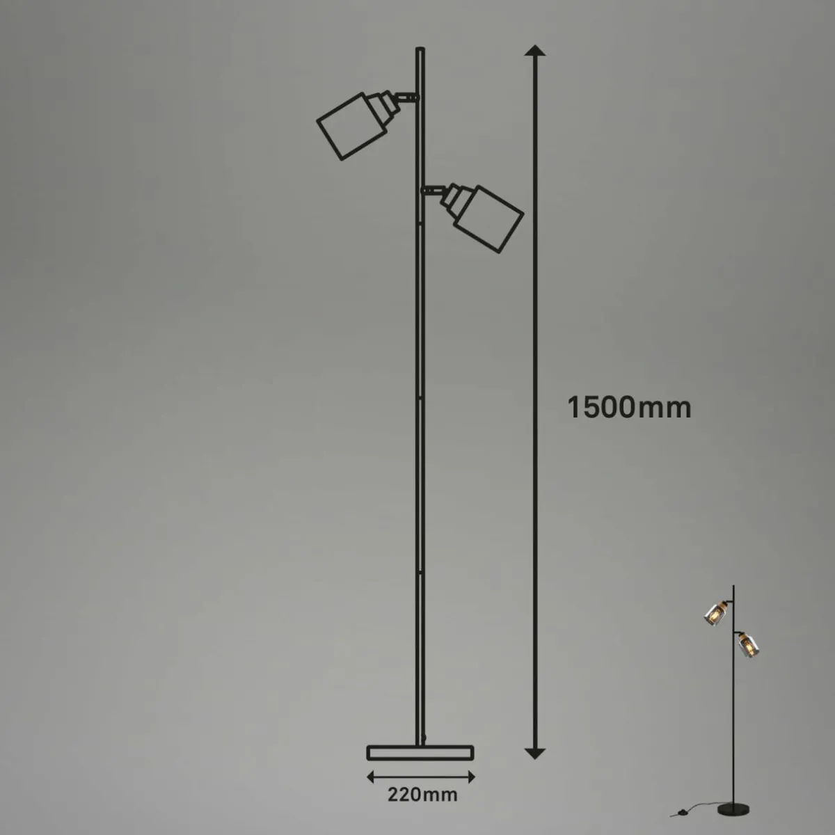 lampadaire____lampes_abatjour_verre_fum_0.webp New Briloner Lampadaire 1486025 à 2 lampes abat-jour verre fumé