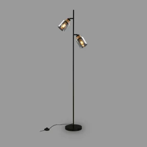 New Briloner Lampadaire 1486025 à 2 lampes abat-jour verre fumé