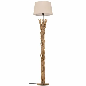 Discount ONLI Lampadaire Agar abat-jour tissu et élément bois
