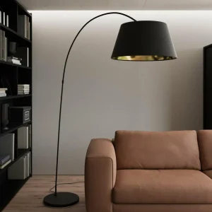 Cheap Lindby Lampadaire arqué Esti abat-jour tissu, noir-doré