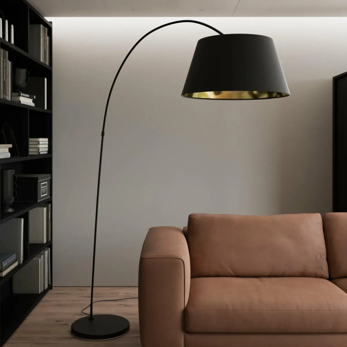 lampadaire_arqu_esti_abatjour_tissu_noirdor_0.webp Cheap Lindby Lampadaire arqué Esti abat-jour tissu, noir-doré