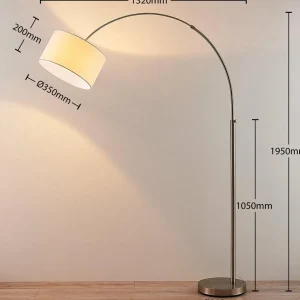 Fashion Lindby Lampadaire arqué Railyn, abat-jour blanc ancien