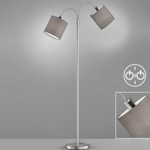 Hot FISCHER & HONSEL Lampadaire Cozy, 2 lampes, chintz, nickel/gris