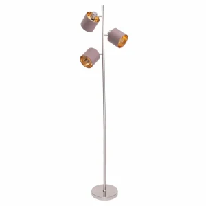 Sale Näve Lampadaire Maron, à trois lampes, tissu, brun/doré