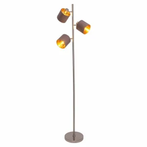 Sale Näve Lampadaire Maron, à trois lampes, tissu, brun/doré