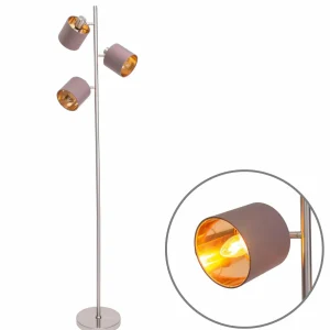 Sale Näve Lampadaire Maron, à trois lampes, tissu, brun/doré