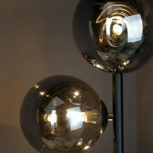 Store Eco-Light Lampadaire Neptune avec sphères verre fumé, noir