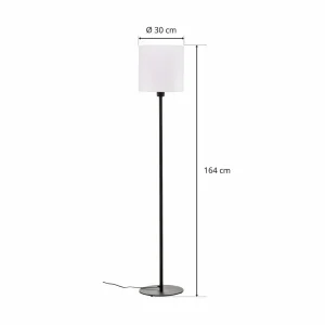 Shop Argon Lampadaire tissu Harris pied noir, abat-jour blanc