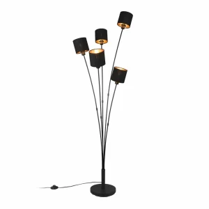Hot Reality Leuchten Lampadaire Tommy, noir/or, hauteur 163 cm, 5 lampes. Tissu