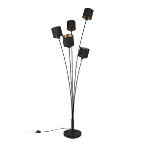 Hot Reality Leuchten Lampadaire Tommy, noir/or, hauteur 163 cm, 5 lampes. Tissu
