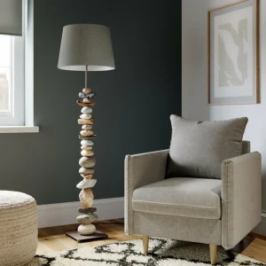 Best Sale ONLI Lampadaire Vera abat-jour tissu et décor en pierre