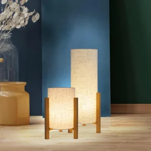 New Näve Lampe à poser 3193, bois, textile de lin, hauteur 32cm
