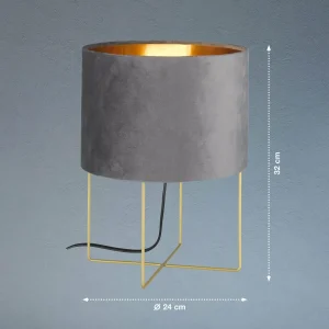 Hot FISCHER & HONSEL Lampe à poser Aura, abat-jour en velours, hauteur 32 cm, gris