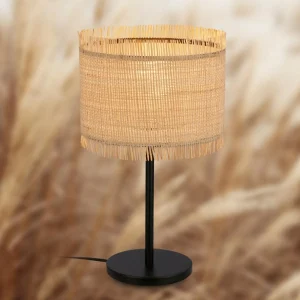 Fashion Briloner Lampe à poser Borra, paille naturelle, hauteur 42 cm