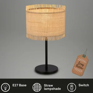 Fashion Briloner Lampe à poser Borra, paille naturelle, hauteur 42 cm