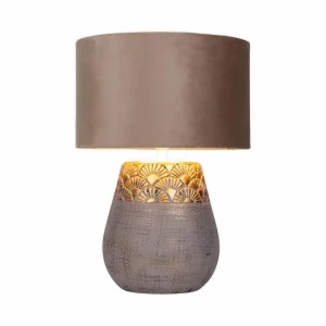 Fashion Näve Lampe à poser Bronco, beige, céramique/simili cuir, hauteur 39 cm