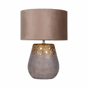 Fashion Näve Lampe à poser Bronco, beige, céramique/simili cuir, hauteur 39 cm