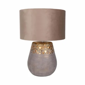 Fashion Näve Lampe à poser Bronco, beige, céramique/simili cuir, hauteur 39 cm