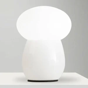 Discount Fabas Luce Lampe à poser Freddy, blanc, hauteur 30 cm, verre soufflé, E27