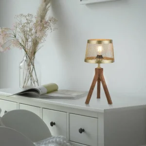 Store JUST LIGHT. Lampe à poser Frederik en bois, trépied